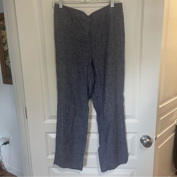 Chicos Linen Blend Pull On Elastic Waist Pants Back Pockets Gray Size .5 Medium - Picture 2 of 15